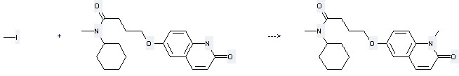 The Butanamide,N-cyclohexyl-4-[(1,2-dihydro-2-oxo-6-quinolinyl)oxy]-N-methyl- could react with Iodomethane, and obtain the N-cyclohexyl-N-methyl-4-(1-methyl-2-oxo-1,2-dihydro-quinolin-6-yloxy)-butyramide